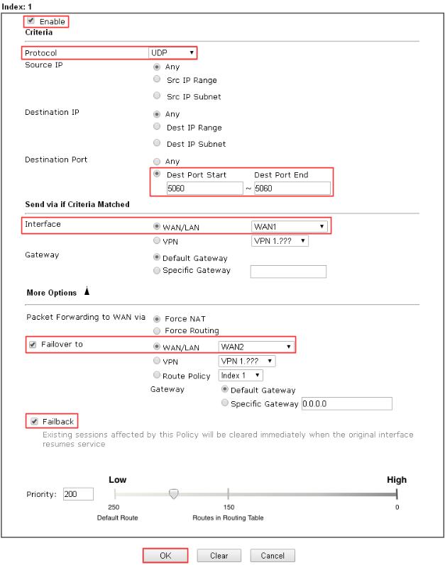 a screenshot of Route Policy setup on DrayOS